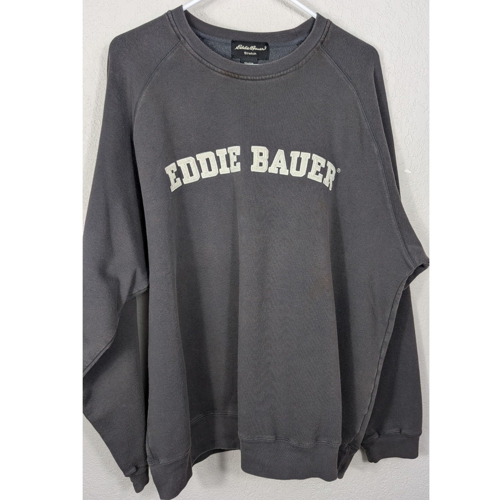 Eddie Bauer Stretch‎ Gray Logo Mens XL Sweatshirt Pullover Long Sleeve 90s Y2K